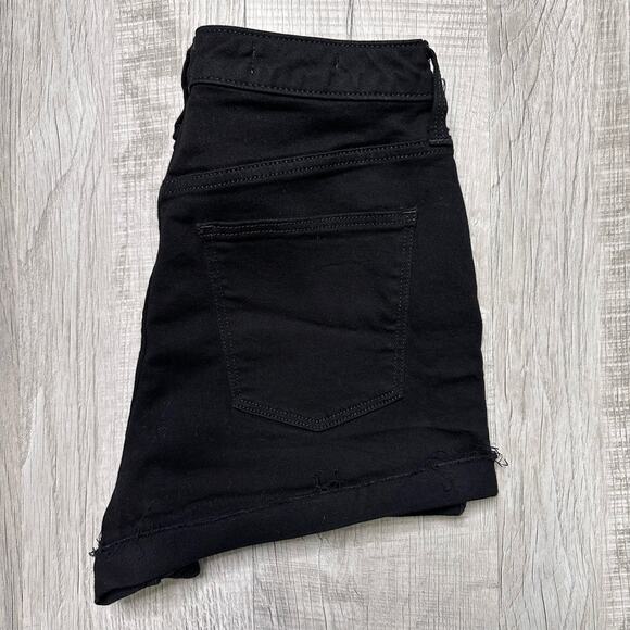 Universal Thread Black Stretch Denim Shorts WMNS 10R High Rise Midi Cuffed Hem - Picture 4 of 8